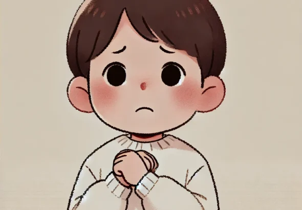 DALL·E 2025-02-27 17.28.05 - A child who is suppressing their emotions too much. The child looks hesitant and reserved, with a slightly sad expression. Their posture is slightly c