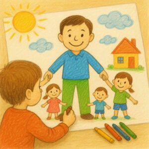 お父さんが大きく描かれている子どもの絵