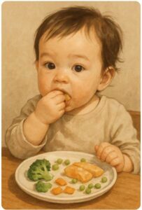 手づかみ食べをする赤ちゃん