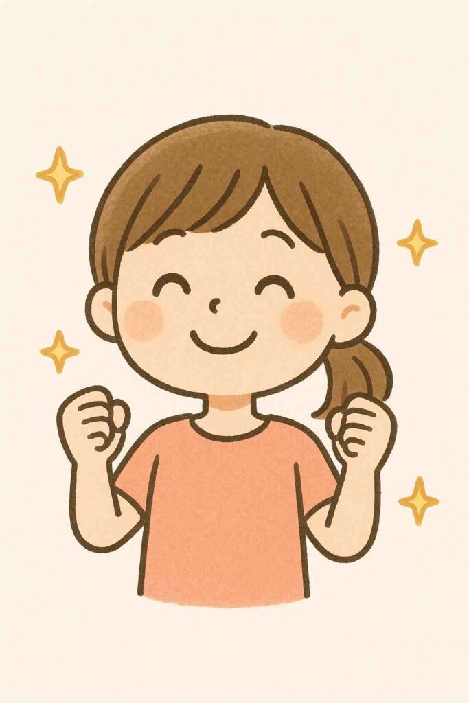 笑顔の家族が並んで描かれたイラスト。子どもの安心感や家族のつながりを表している様子。