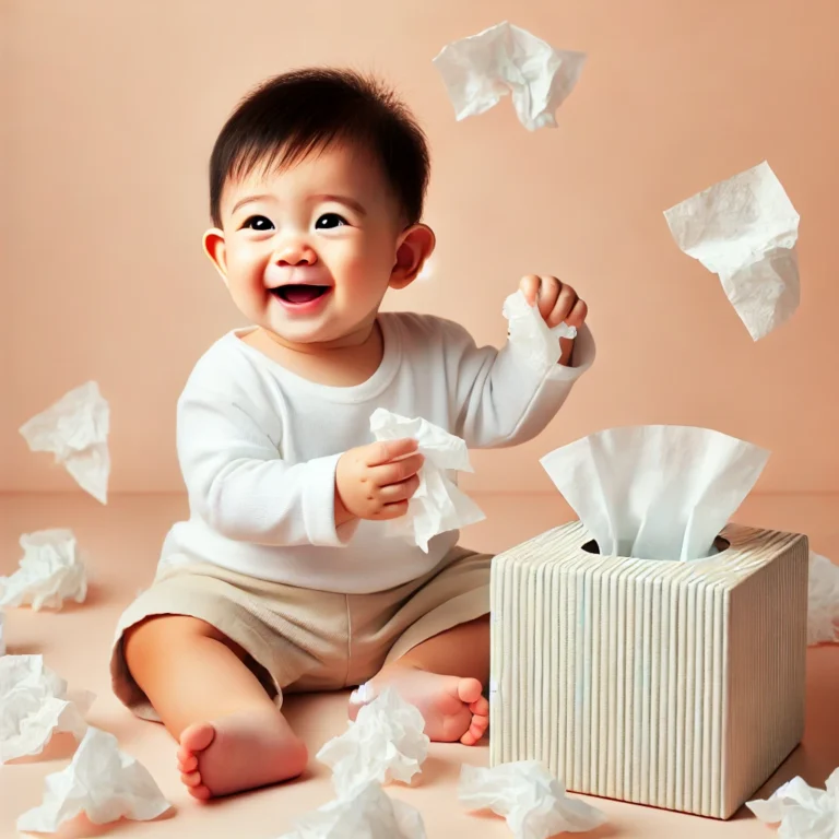 ティッシュを見つけると高速ハイハイでやってきてひたすら出し続ける子どもの笑顔