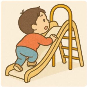 滑り台を逆から登ろうとする子ども