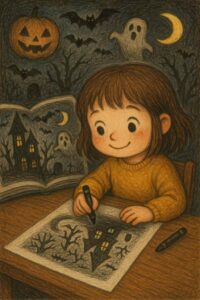 おばけの絵を描く子ども