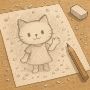 何度も書き直して消しゴムのカスだらけになった机