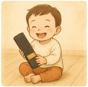 リモコンで遊ぶ赤ちゃん