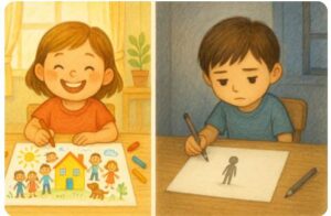 たくさんの人を描く子、人を描かない子
