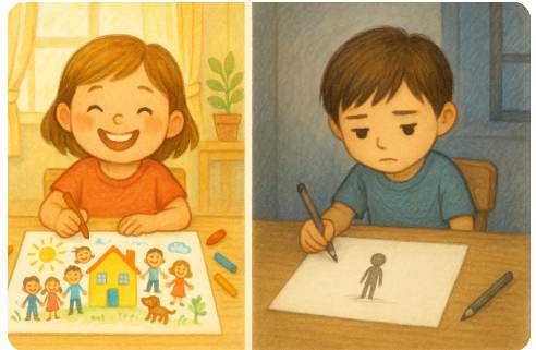 たくさんの人を描く子、人を描かない子