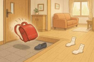 ランドセルを投げ捨てて遊ぶ子供