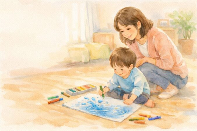 水の絵を描いた子ども