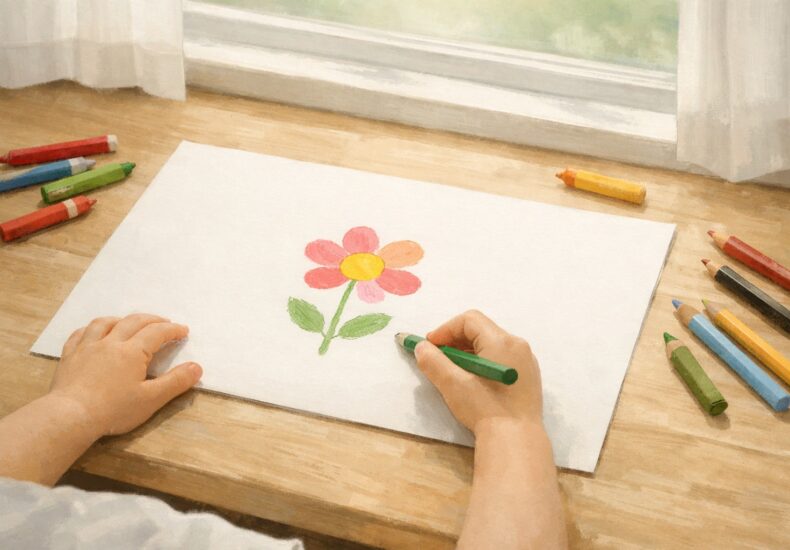 子どもが描く花の絵