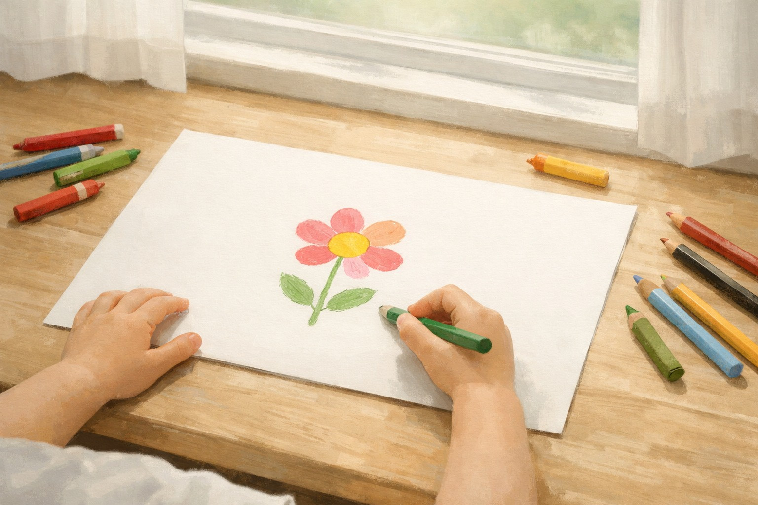 子どもが描く花の絵