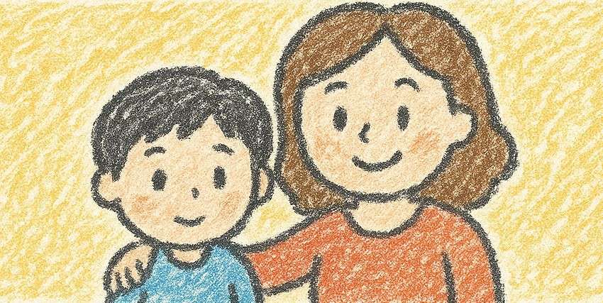 お母さんが大きく描かれている絵のイメージ