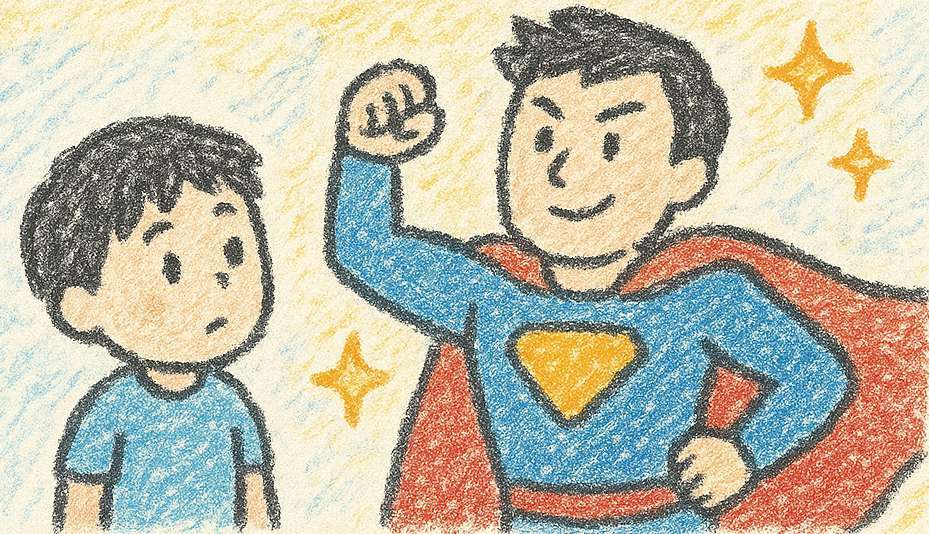 お父さんが大きく描かれている絵のイメージ