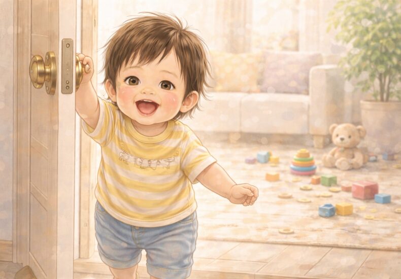 ドアを開け閉めする子ども