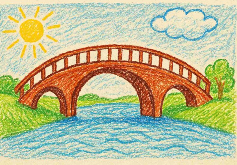 子どもが描く橋の絵