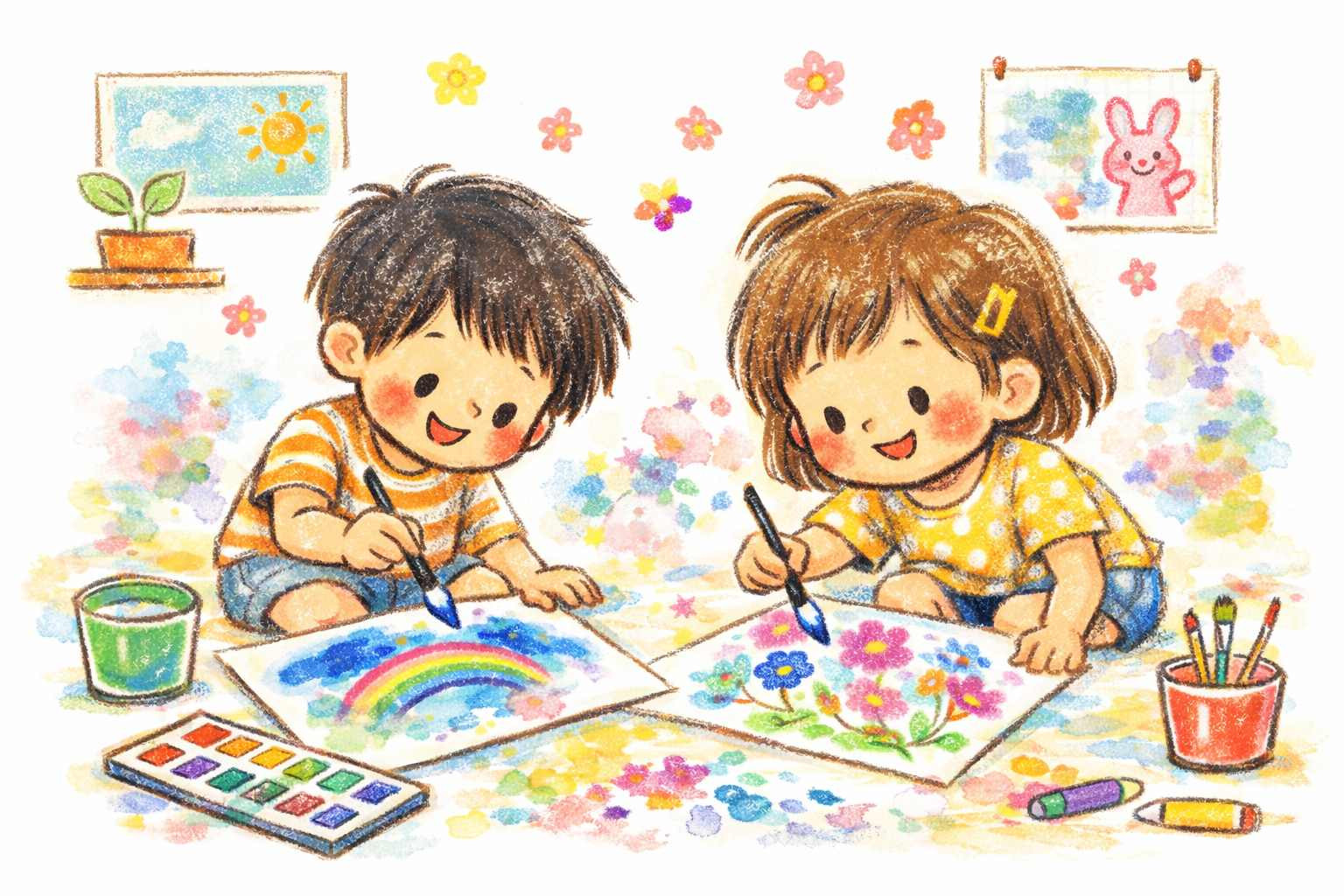 にじみアートを楽しむこども