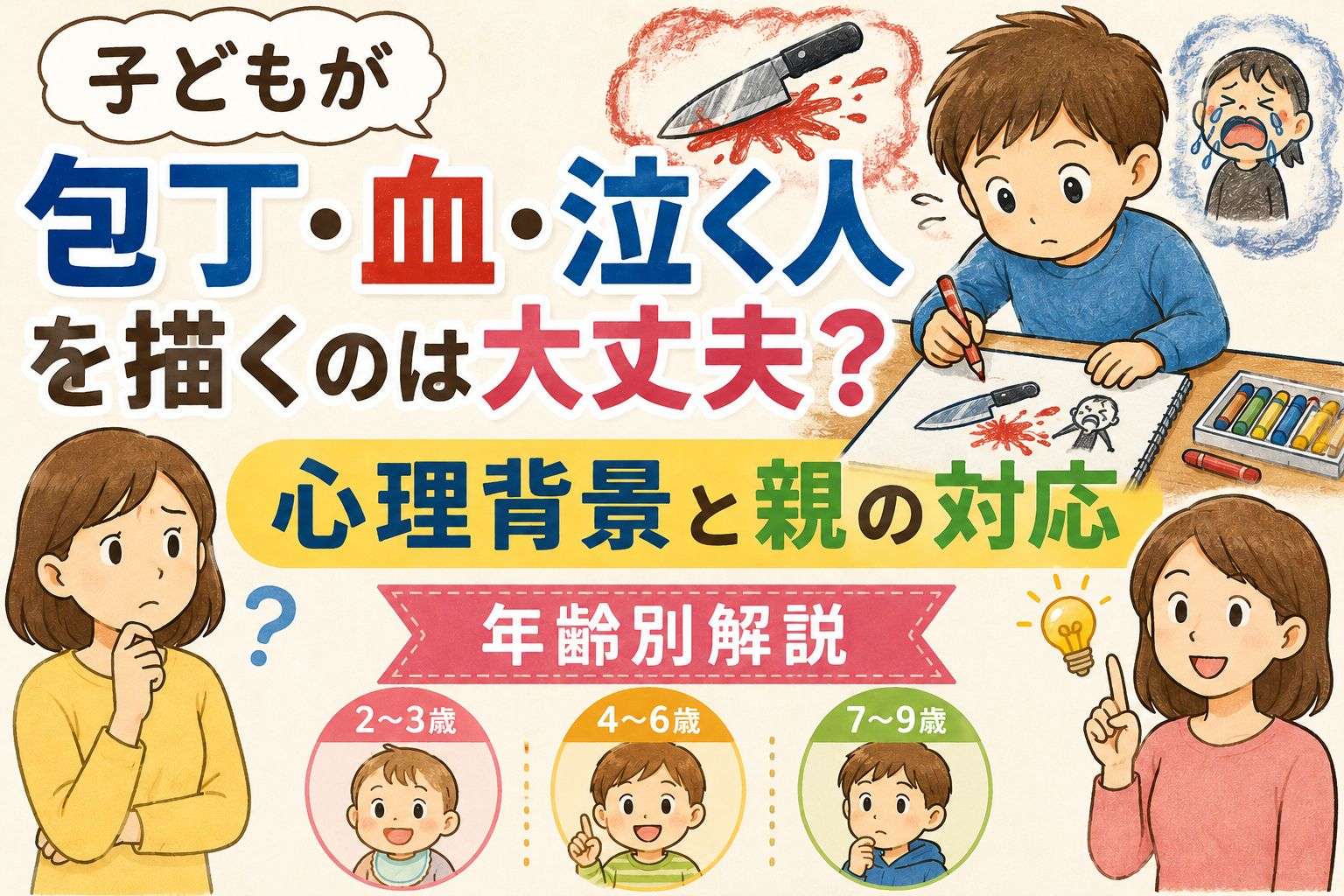 子どもが包丁・血・泣く人を描くのは大丈夫？心理背景と親の対応を徹底解説