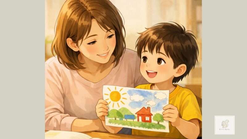 太陽の絵を見たとき、親ができること